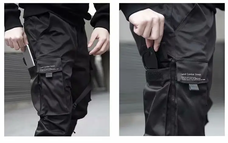 Men Black Crossbody Pants Set with Multi-Pockets Ankle-Tied Pants — feature 2