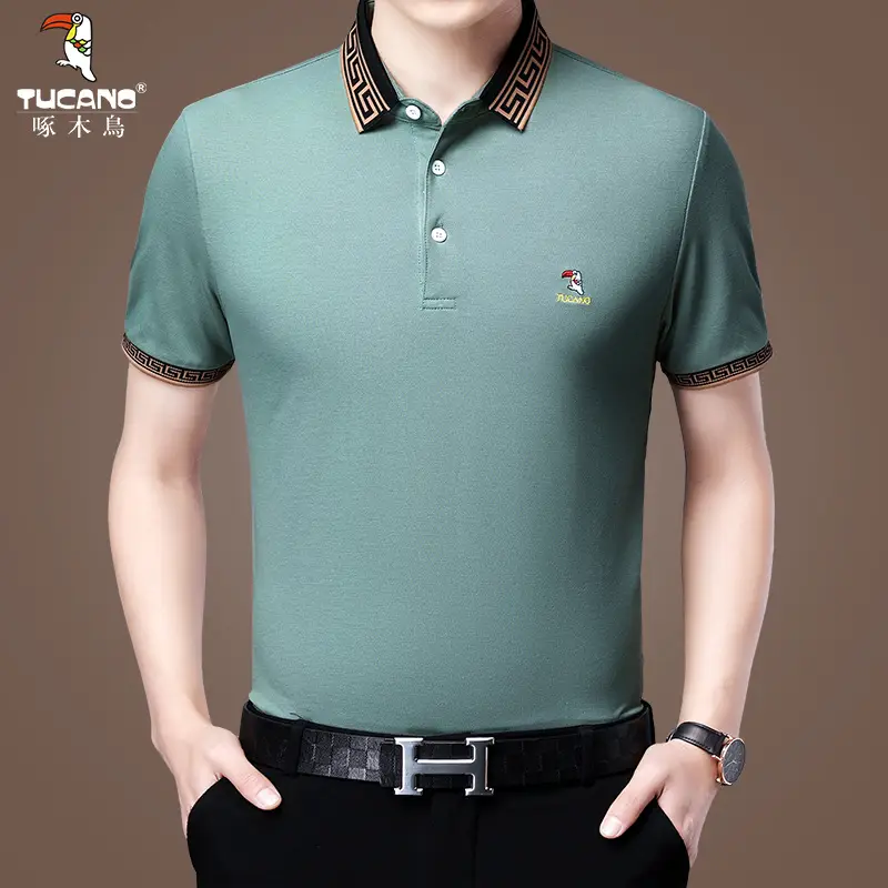 Men Black Cotton Polo Shirt with Embroidered Details