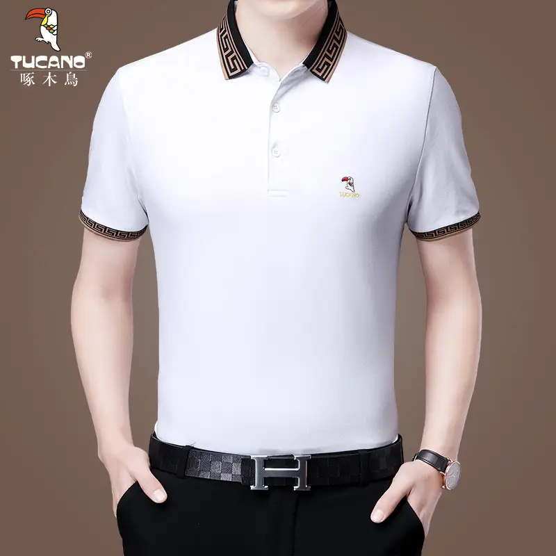 Men Black Cotton Polo Shirt with Embroidered Details