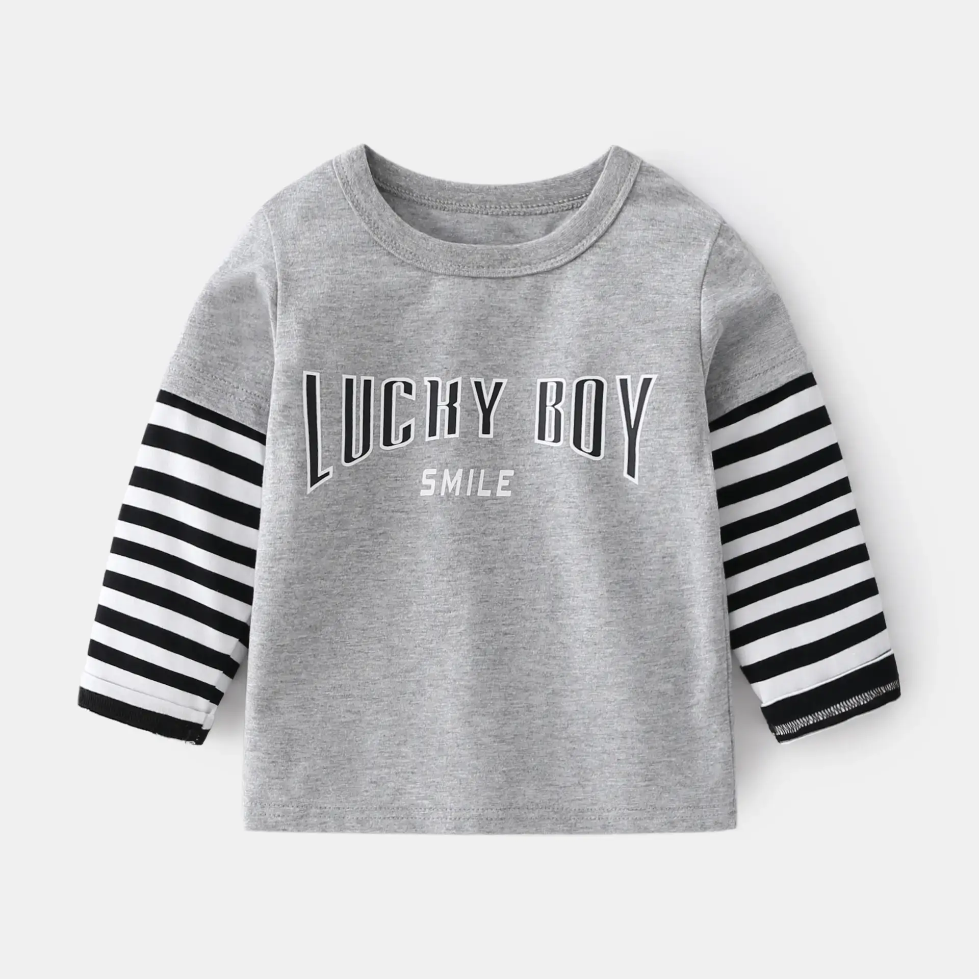 Lucky Boy Hoodie White Black Striped Long Sleeve - Image 3