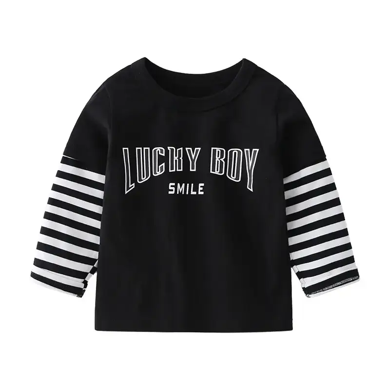 Lucky Boy Hoodie White Black Striped Long Sleeve - Image 6
