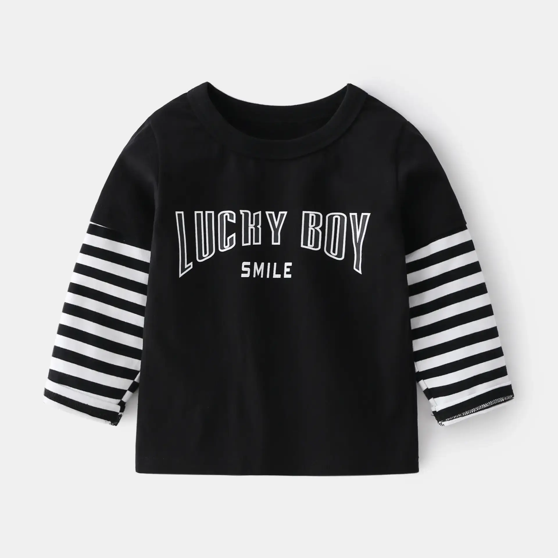 Lucky Boy Hoodie White Black Striped Long Sleeve - Image 2