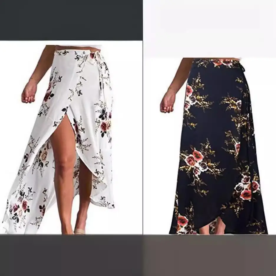 2025 Chiffon Floral Skirt White Black Asymmetrical Straps - Image 5