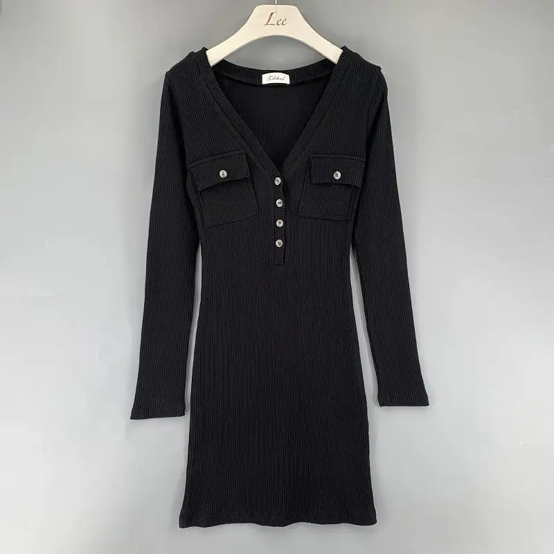 White Slim Fit V-Neck Long Sleeve Dress for Women - Image 3