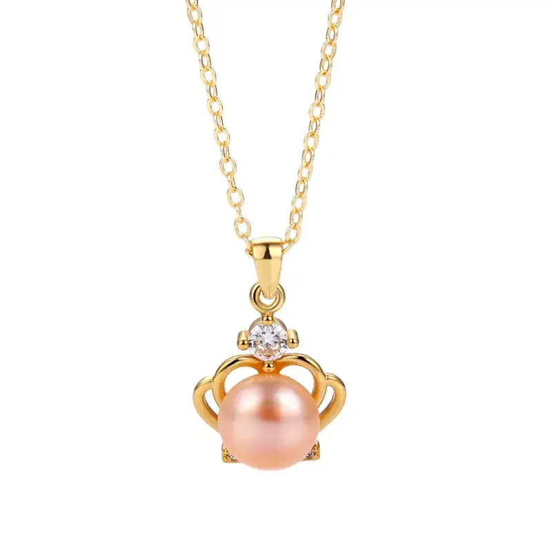 Gold Crown Pearl Pendant Necklace for Women