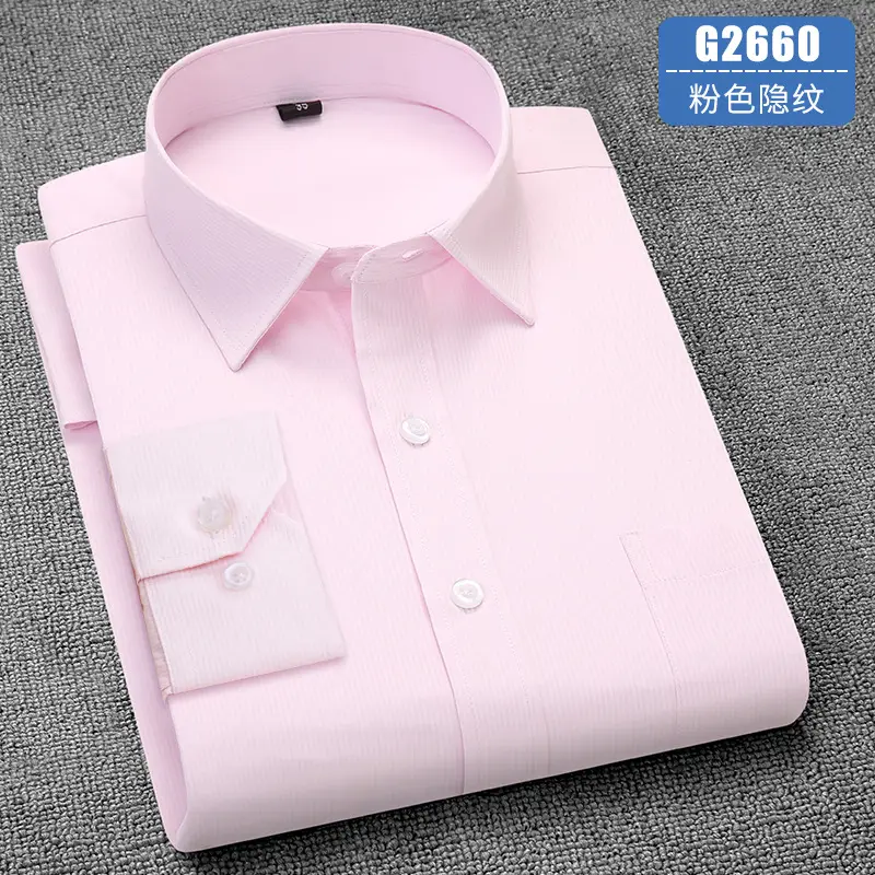 Men's Business Shirt Red Long Sleeve Anti-Wrinkle