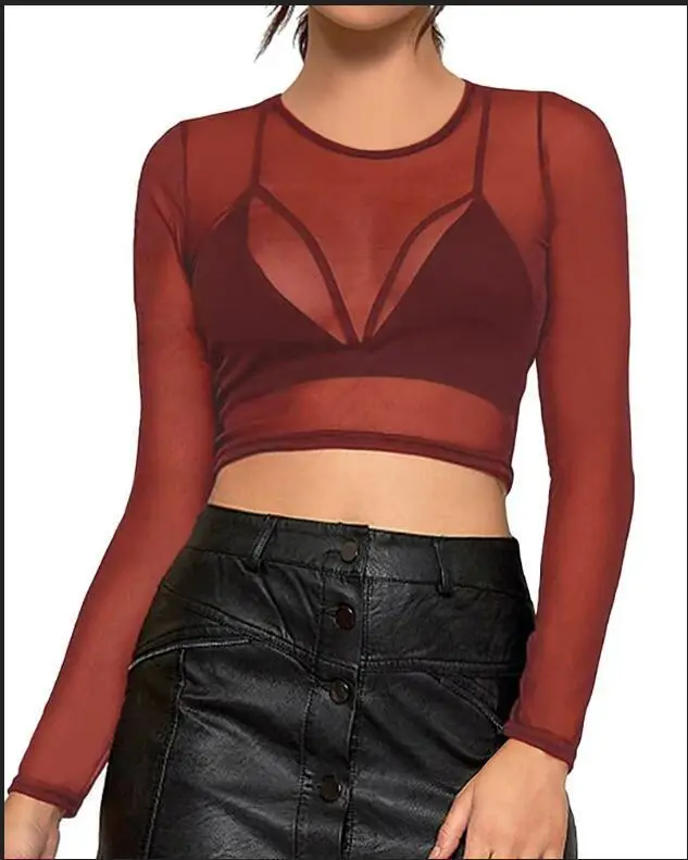 945 wine red round neck short long sleeve