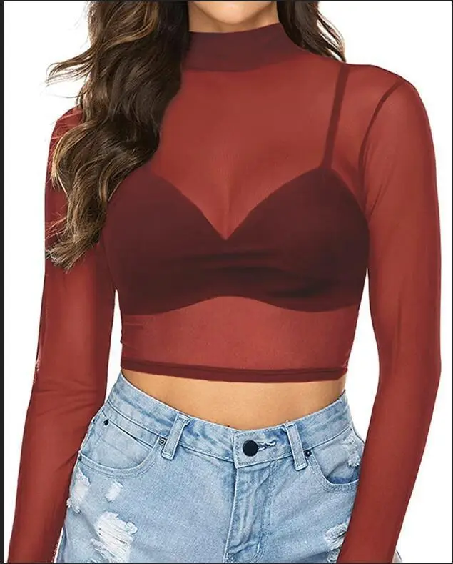 Wine red turtleneck long sleeve short 943