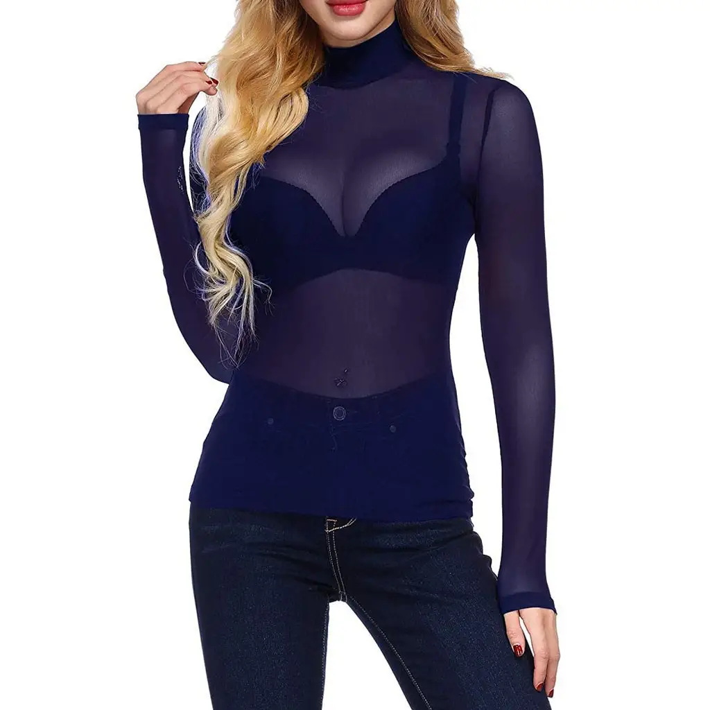 Stretch Tight See Through T-Shirt Women Long Sleeve