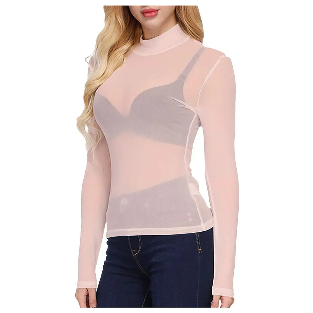 Stretch Tight See Through T-Shirt Women Long Sleeve