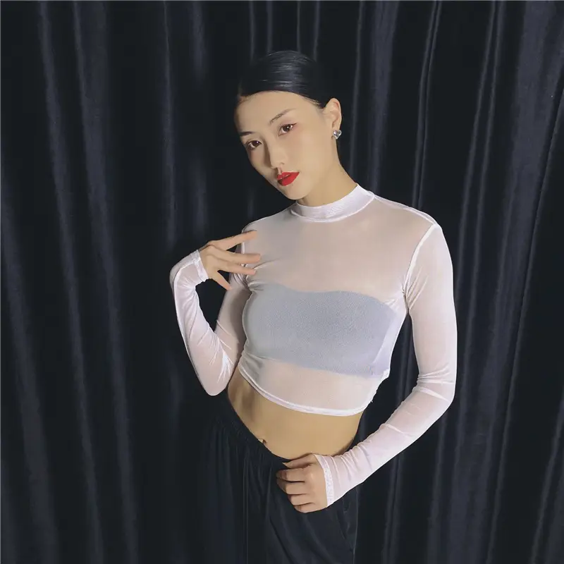 Stretch Tight See Through T-Shirt Women Long Sleeve