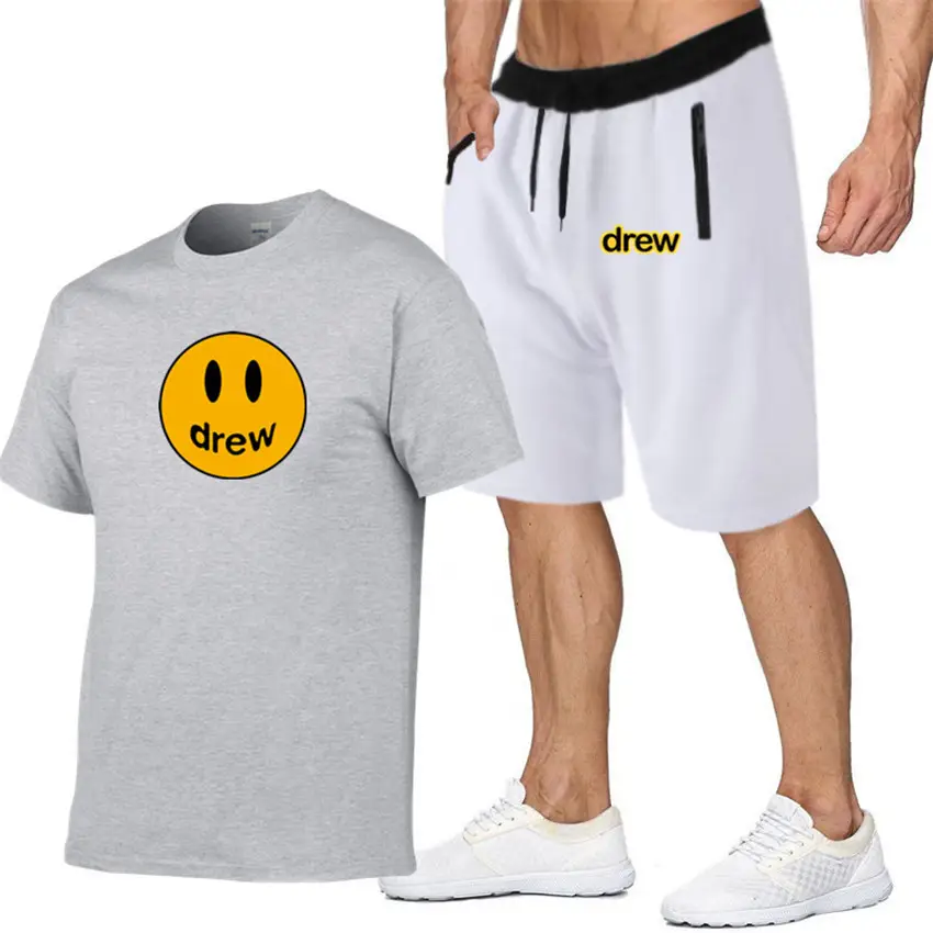 Drew Smiley T-Shirt & Shorts Set Gray White - Image 21