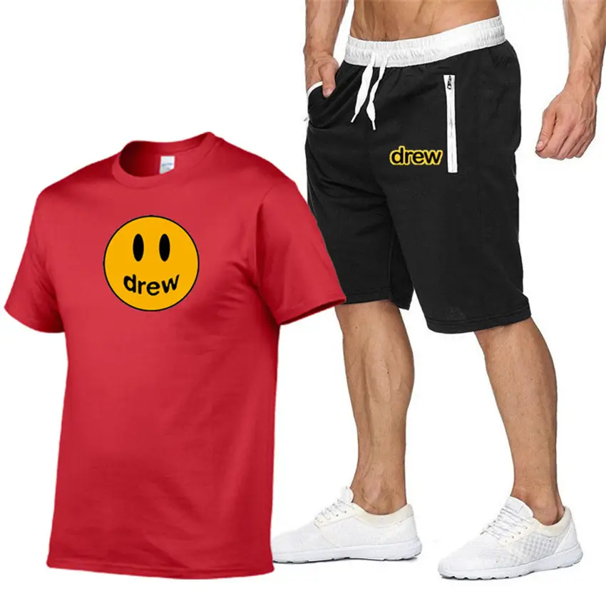Drew Smiley T-Shirt & Shorts Set Gray White - Image 11