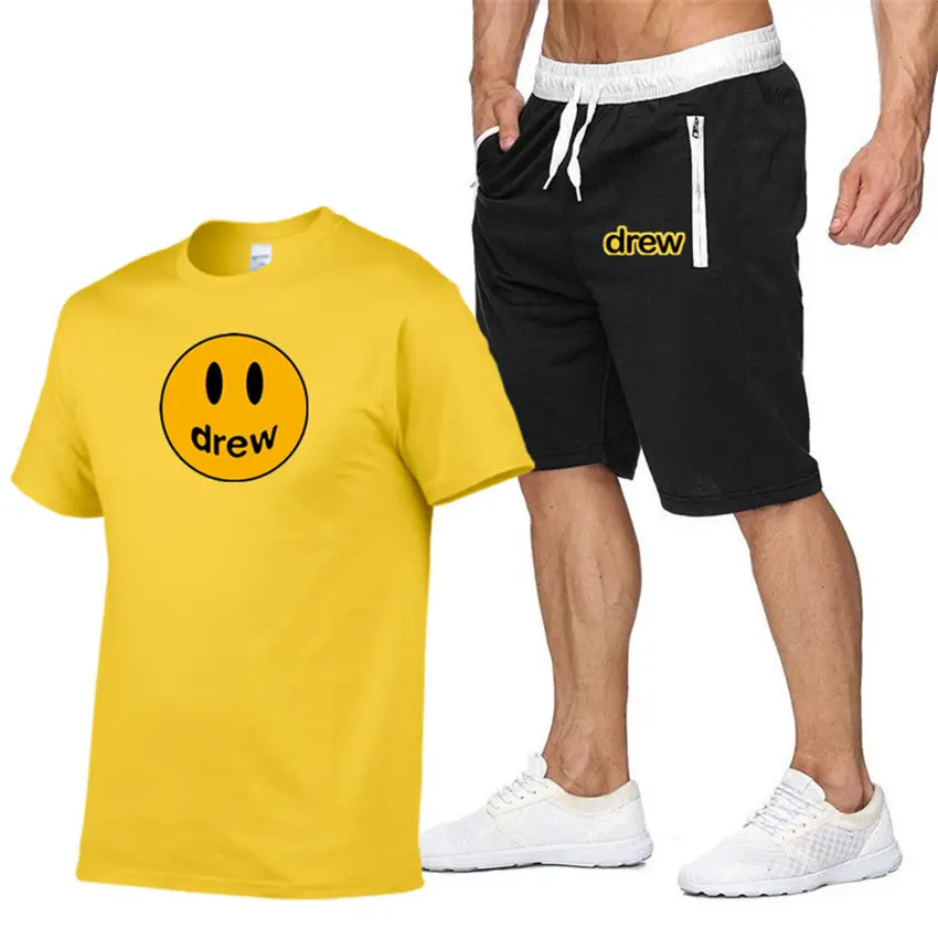 Drew Smiley T-Shirt & Shorts Set Gray White - Image 12