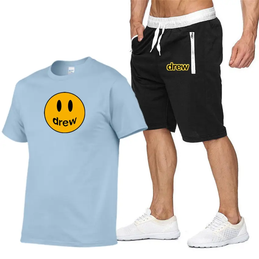 Drew Smiley T-Shirt & Shorts Set Gray White - Image 13