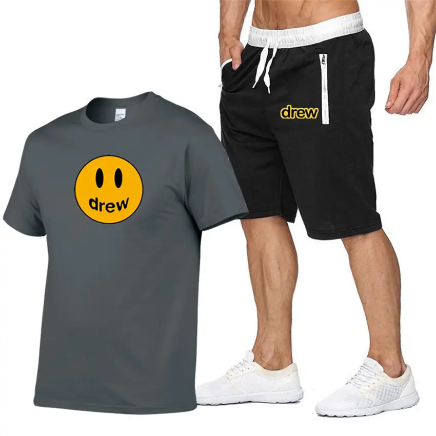 Drew Smiley T-Shirt & Shorts Set Gray White - Image 14