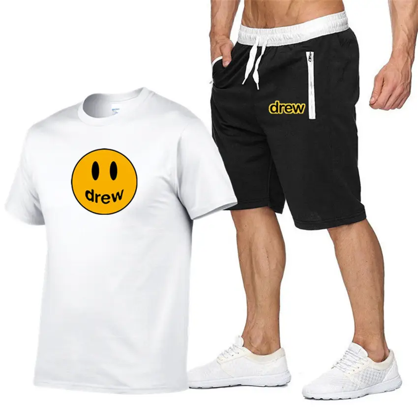 Drew Smiley T-Shirt & Shorts Set Gray White - Image 15