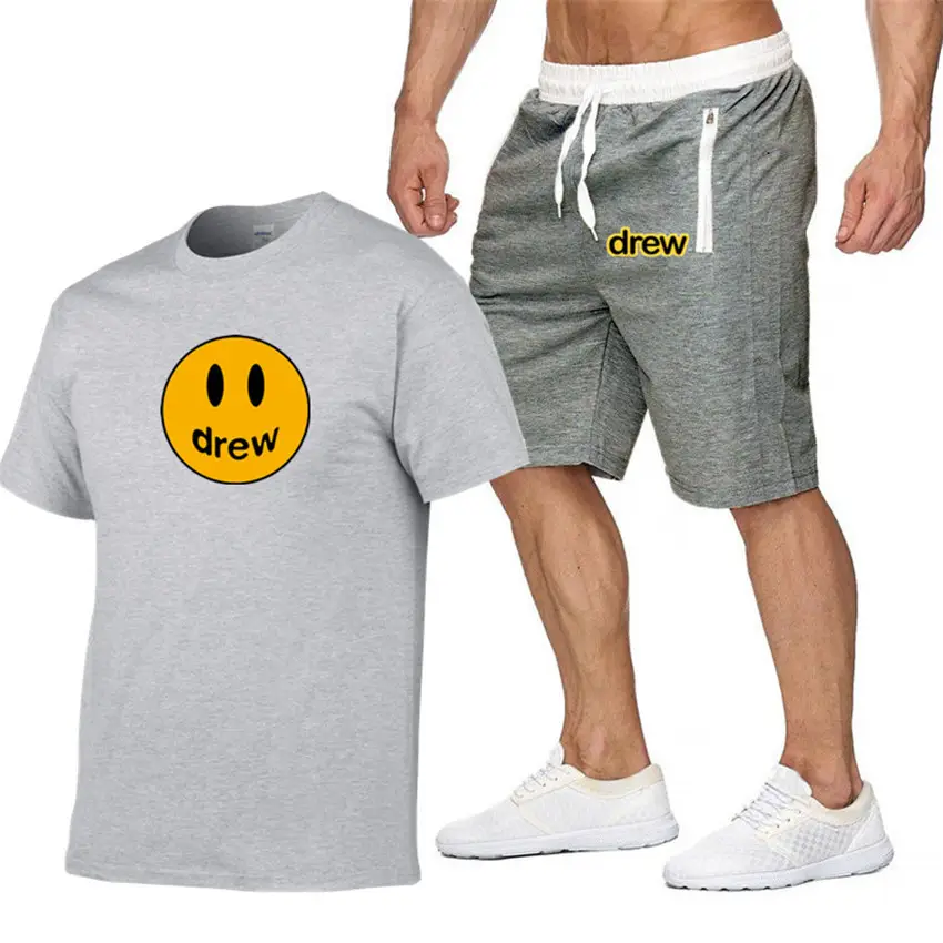 Drew Smiley T-Shirt & Shorts Set Gray White - Image 18
