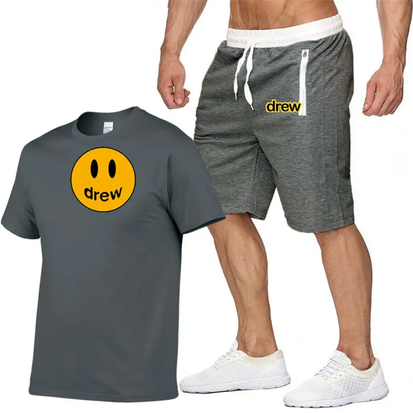 Drew Smiley T-Shirt & Shorts Set Gray White - Image 19