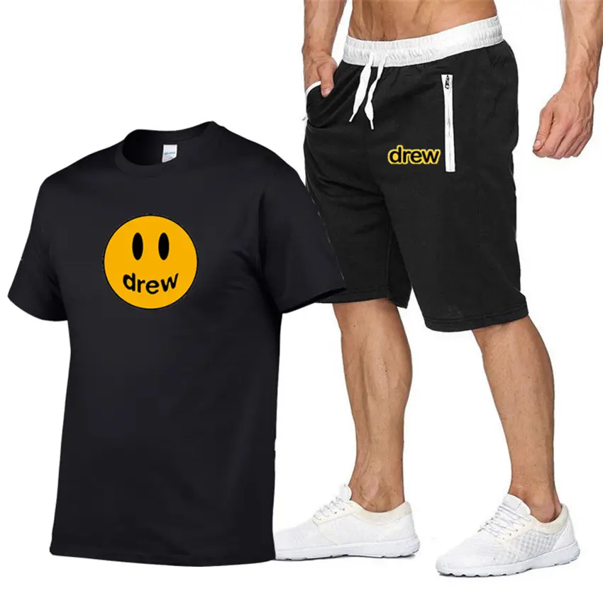 Drew Smiley T-Shirt & Shorts Set Gray White - Image 7