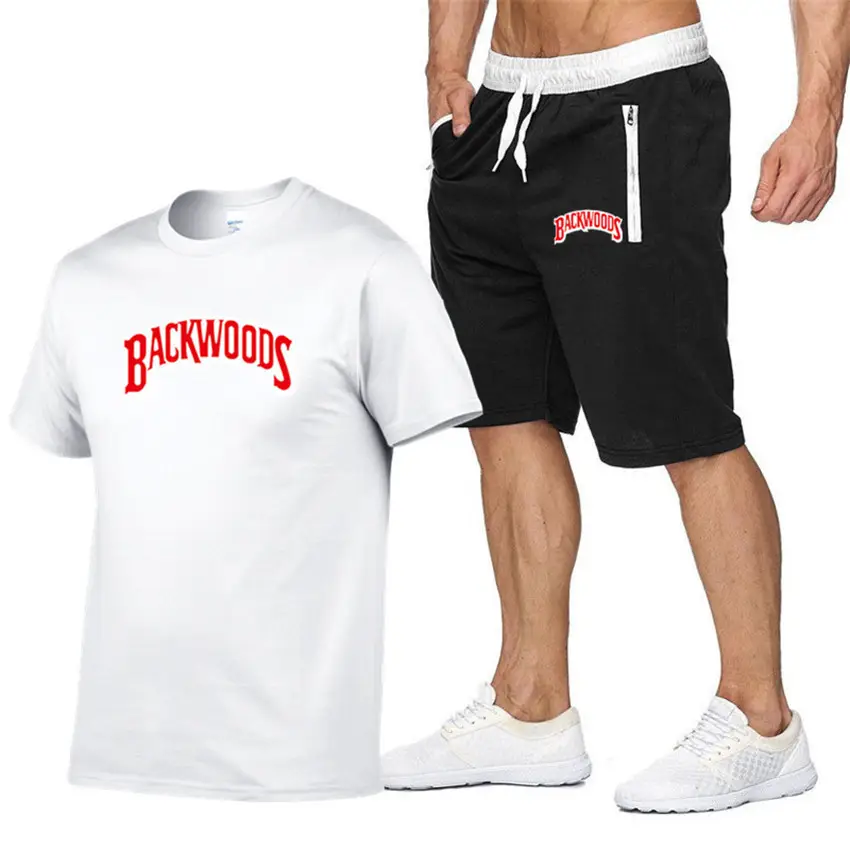 Men Backwoods Printed T-Shirt & Shorts Set Black - Image 24