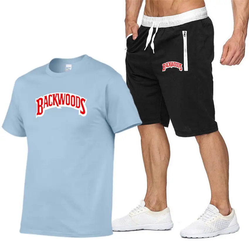 Men Backwoods Printed T-Shirt & Shorts Set Black - Image 13