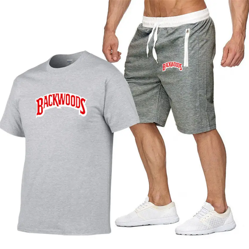 Men Backwoods Printed T-Shirt & Shorts Set Black - Image 18