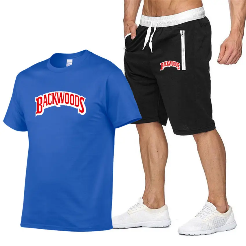 Men Backwoods Printed T-Shirt & Shorts Set Black - Image 5
