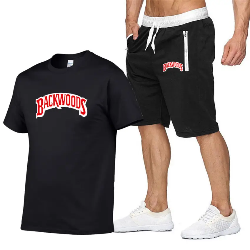 Men Backwoods Printed T-Shirt & Shorts Set Black - Image 7