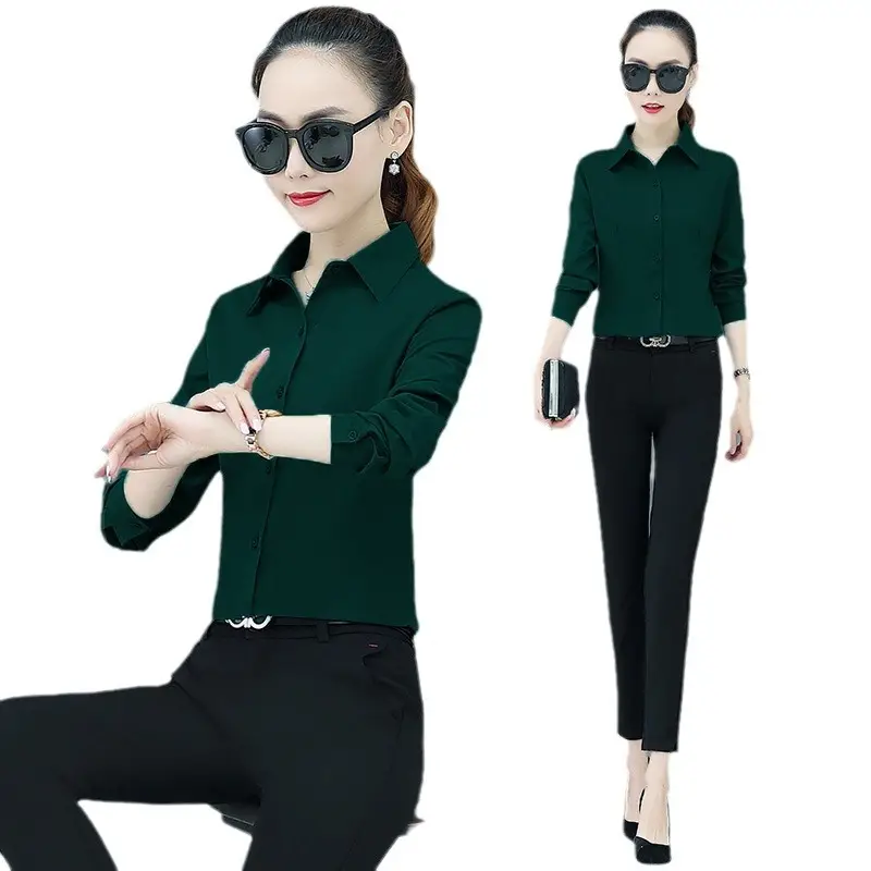 Women's Long Sleeve Black Shirt with Belt - Image 9