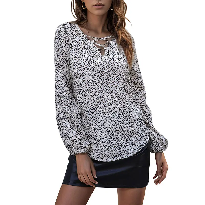 Leopard Print Long Sleeve Top with Tie-Up Design - Image 9