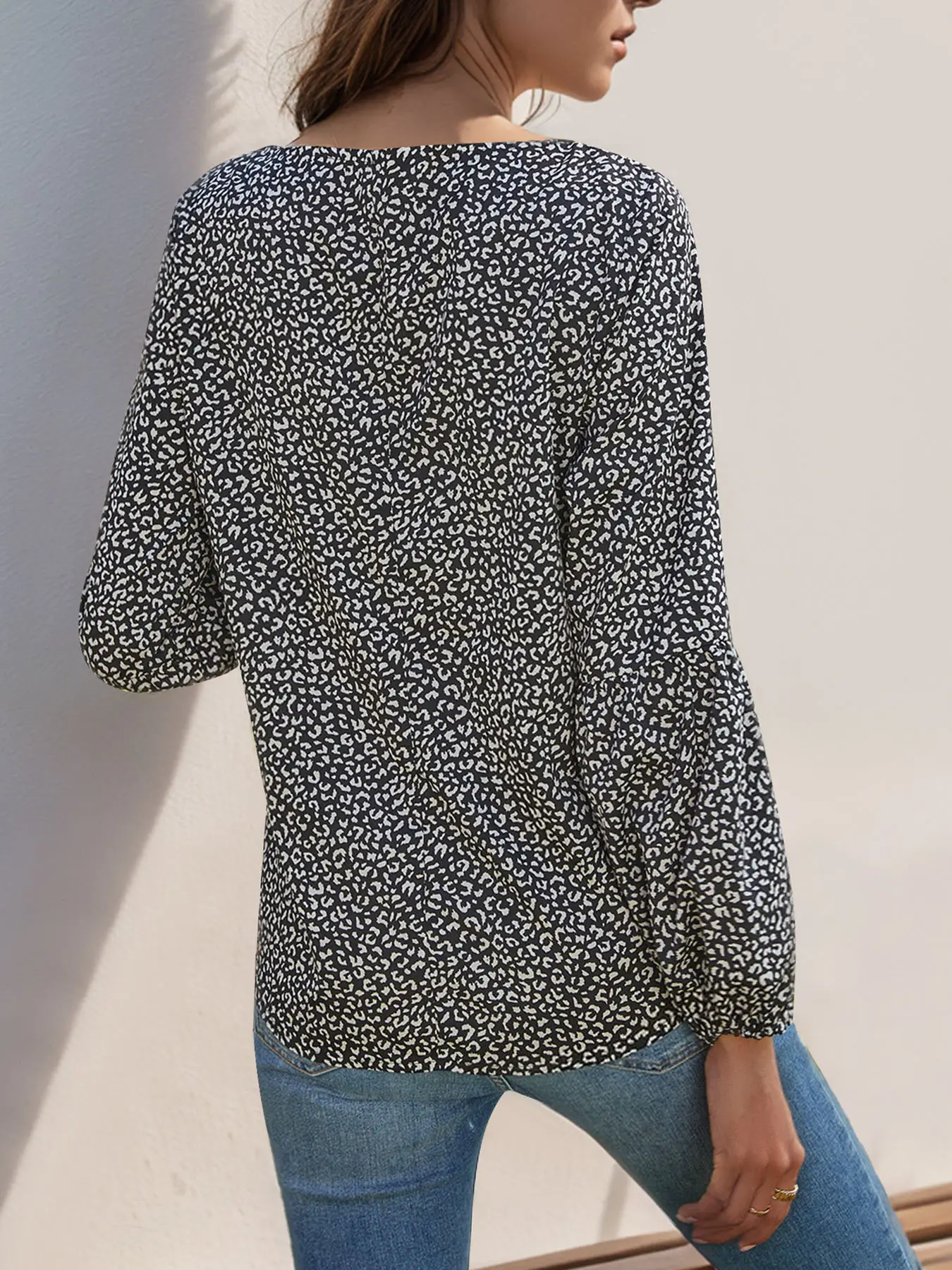 Leopard Print Long Sleeve Top with Tie-Up Design — feature 11