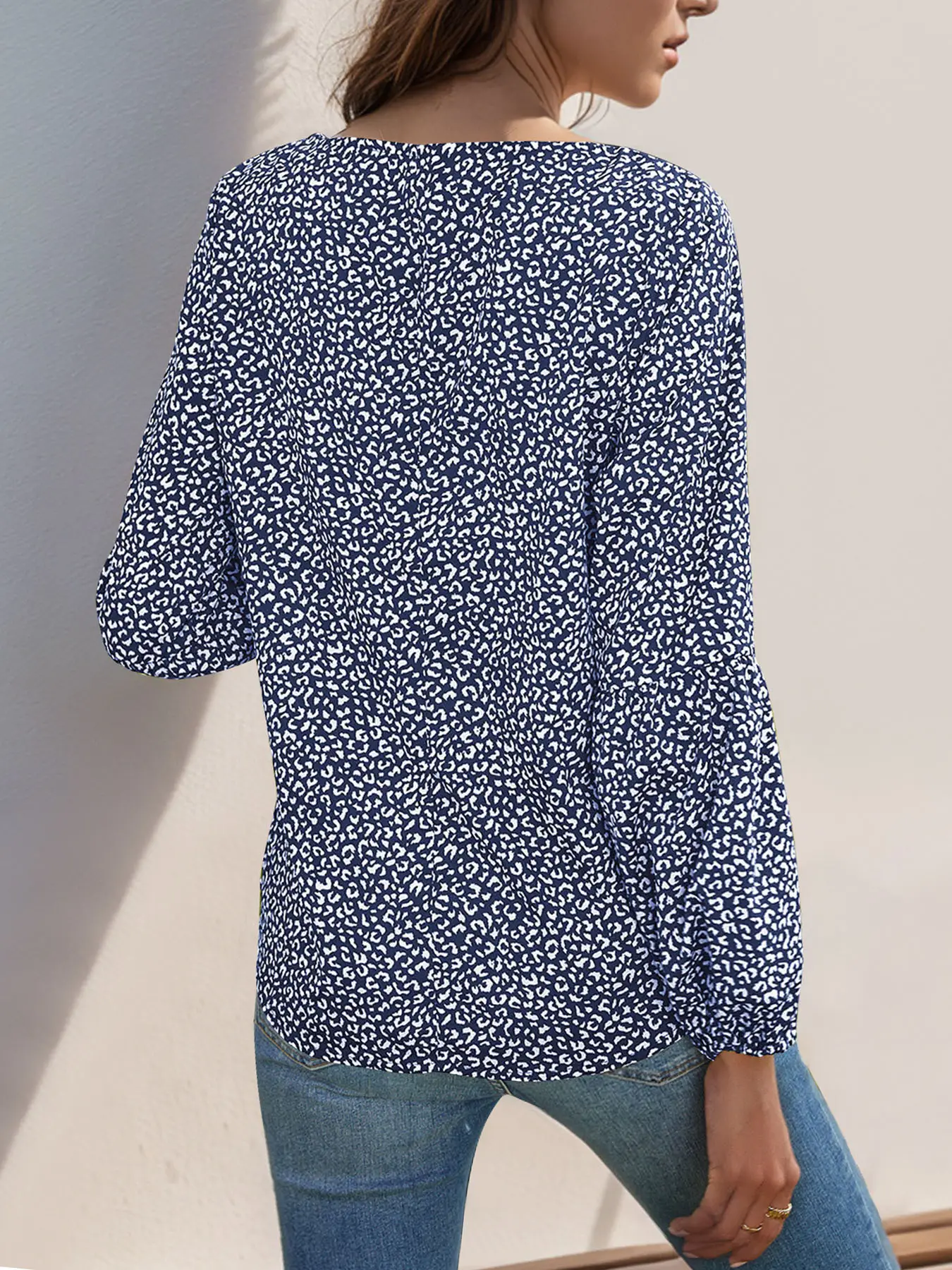 Leopard Print Long Sleeve Top with Tie-Up Design — feature 16