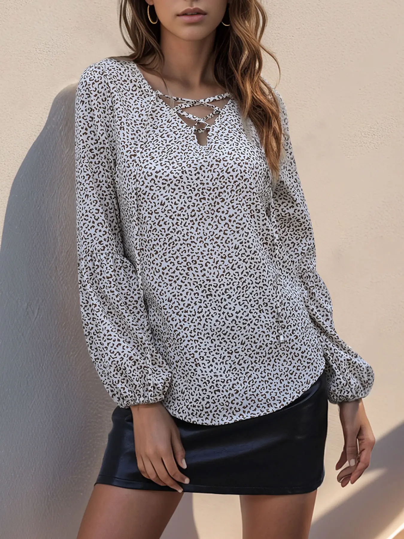 Leopard Print Long Sleeve Top with Tie-Up Design — feature 18