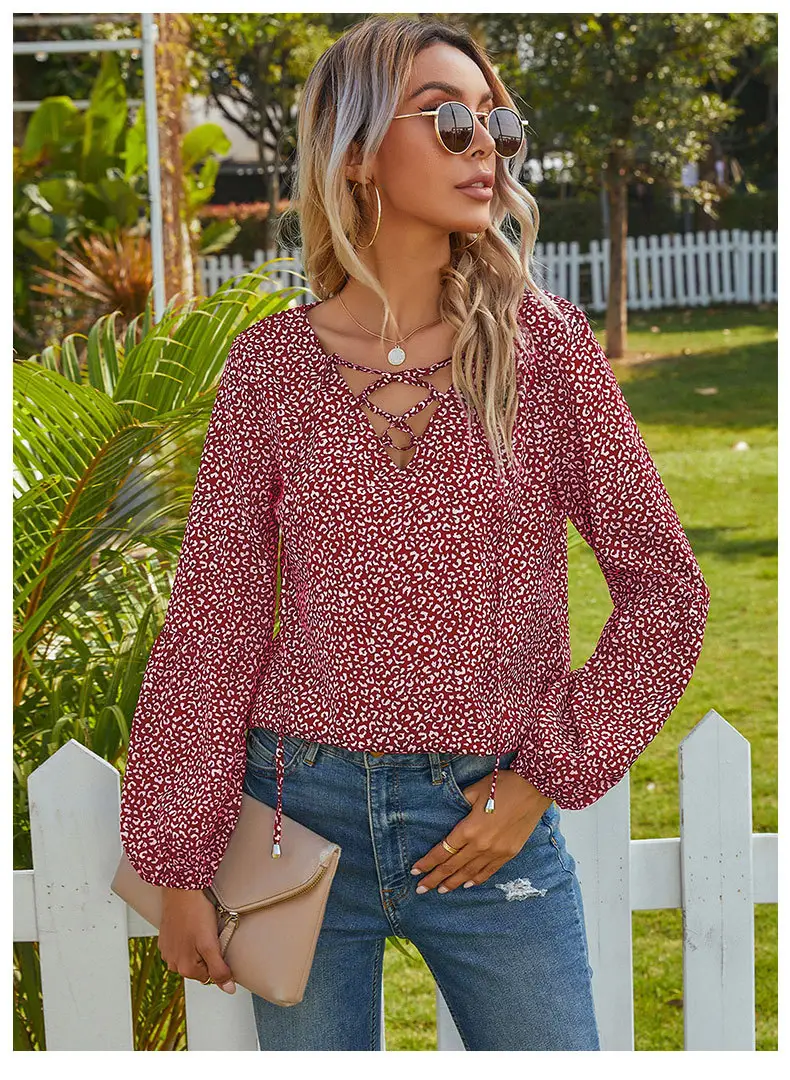 Leopard Print Long Sleeve Top with Tie-Up Design — feature 3