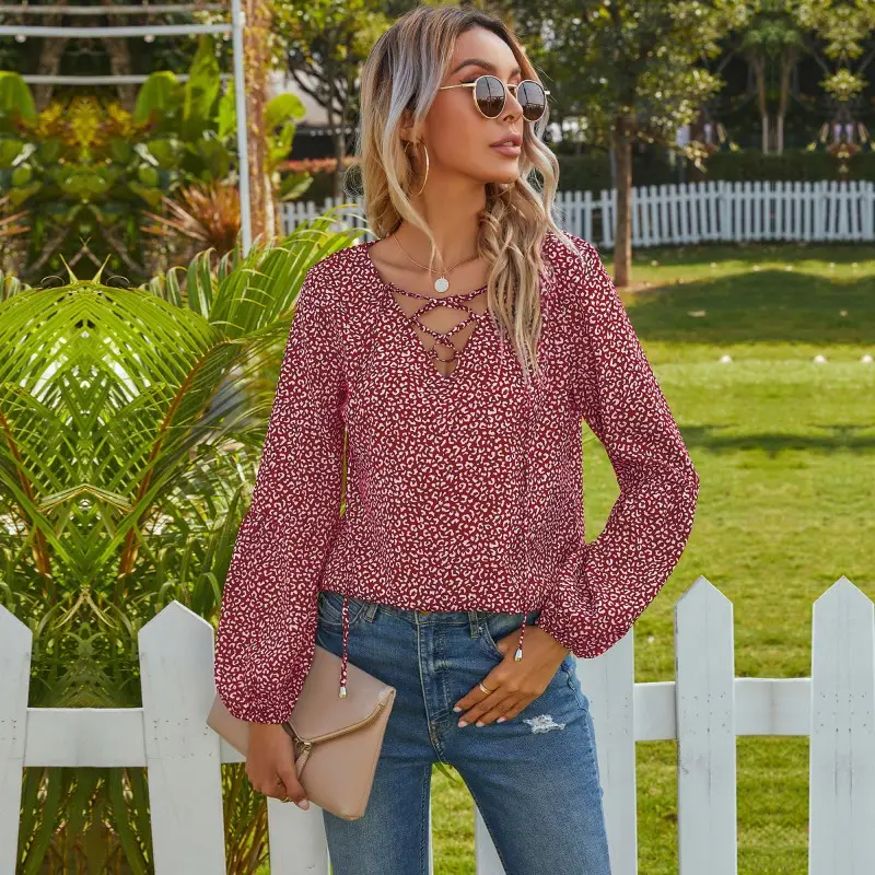 Leopard Print Long Sleeve Top with Tie-Up Design - Image 4