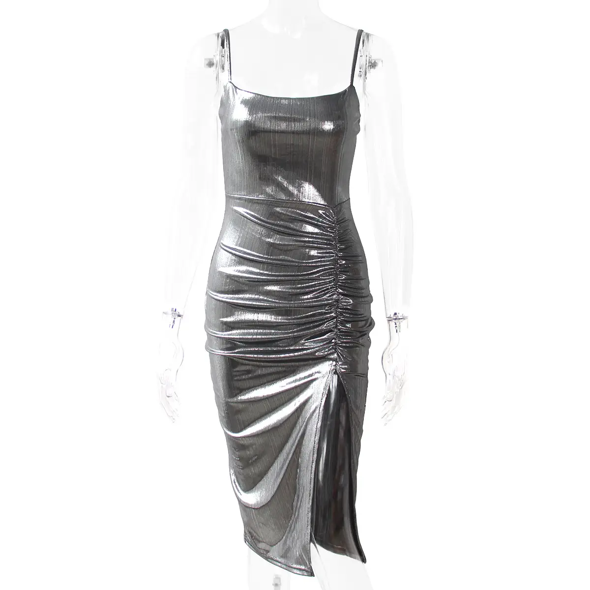 Gold Shiny Slit Bodycon Dress High Waist Sequin Party Wear - Image 6