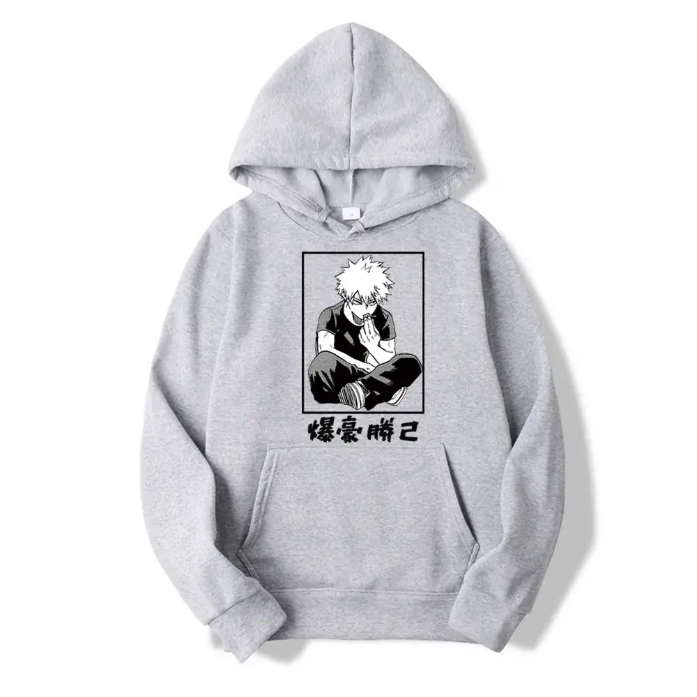 My Hero Academia Boku Cartoon Hoodie for Men Grey - Image 4