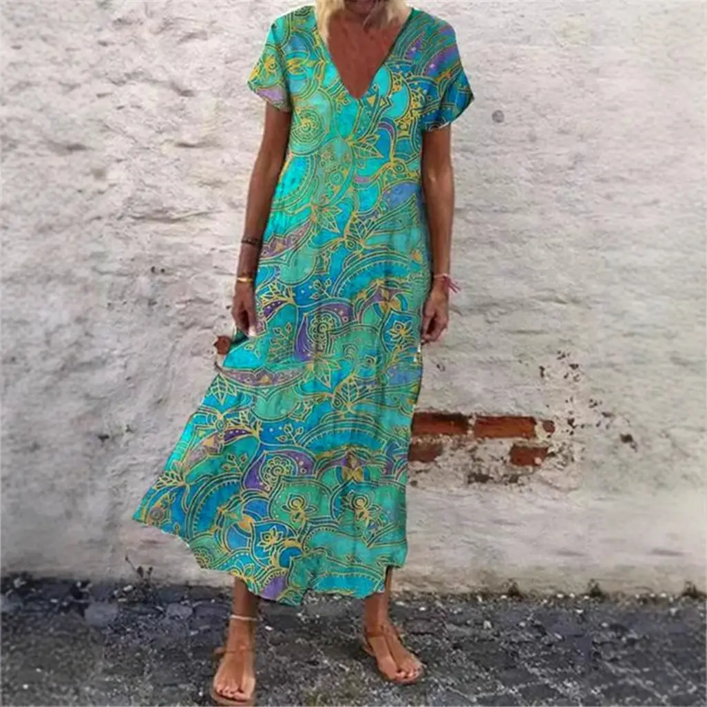 Aliexpress Boho Printed V-Neck Dress Orange Yellow - Image 8