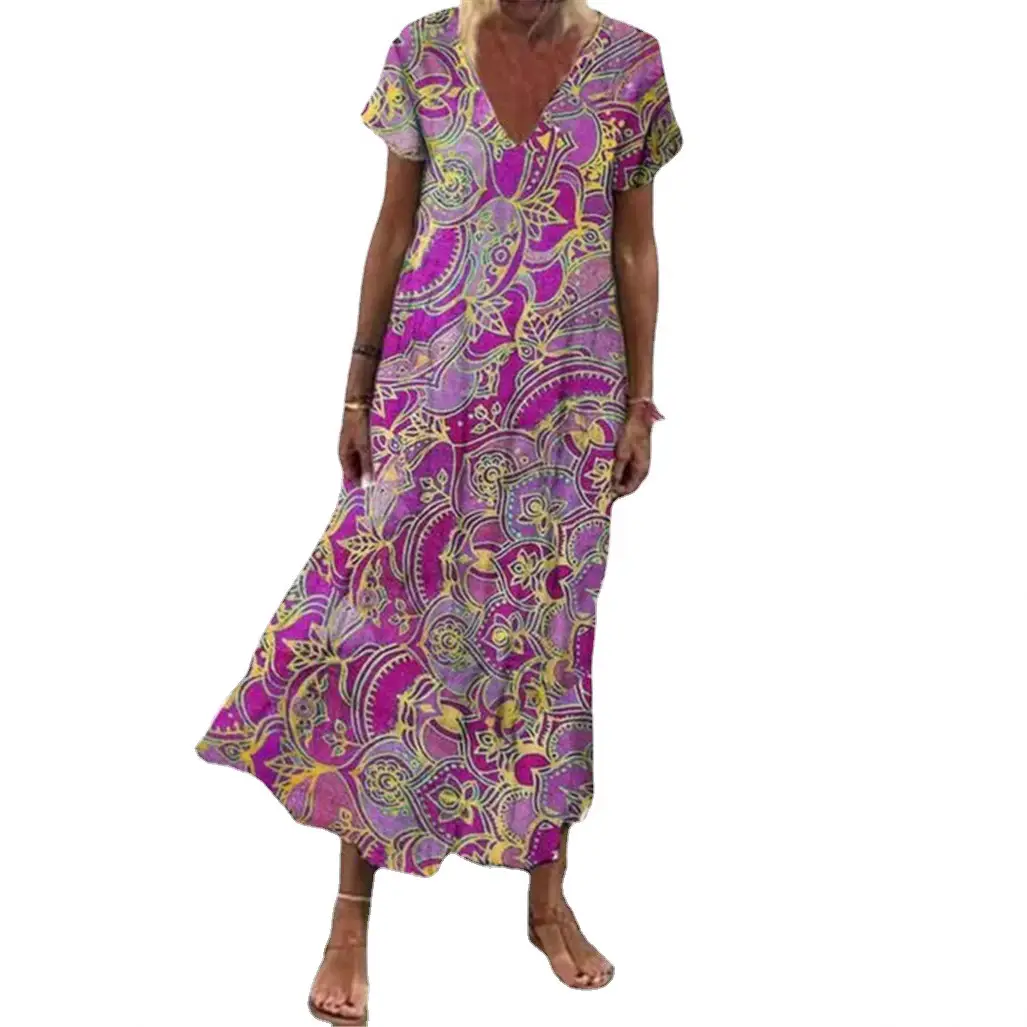 Aliexpress Boho Printed V-Neck Dress Orange Yellow - Image 9
