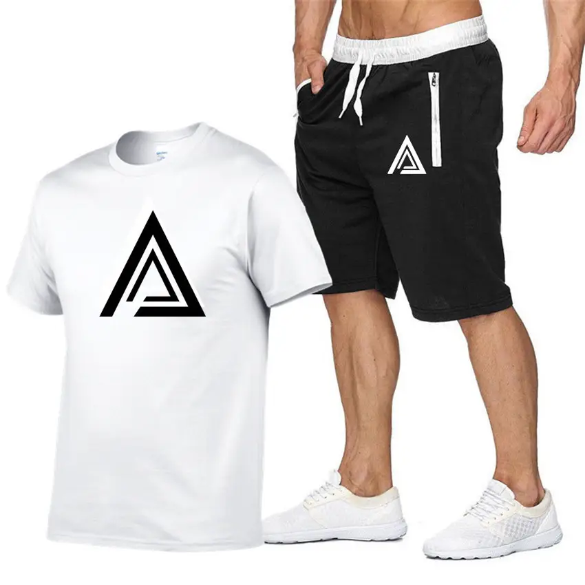 Men Printed T-Shirt & Shorts Set Light Blue Black - Image 15