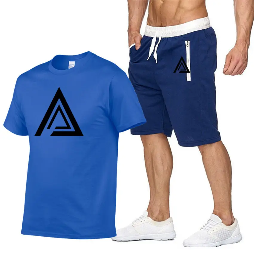Men Printed T-Shirt & Shorts Set Light Blue Black - Image 17