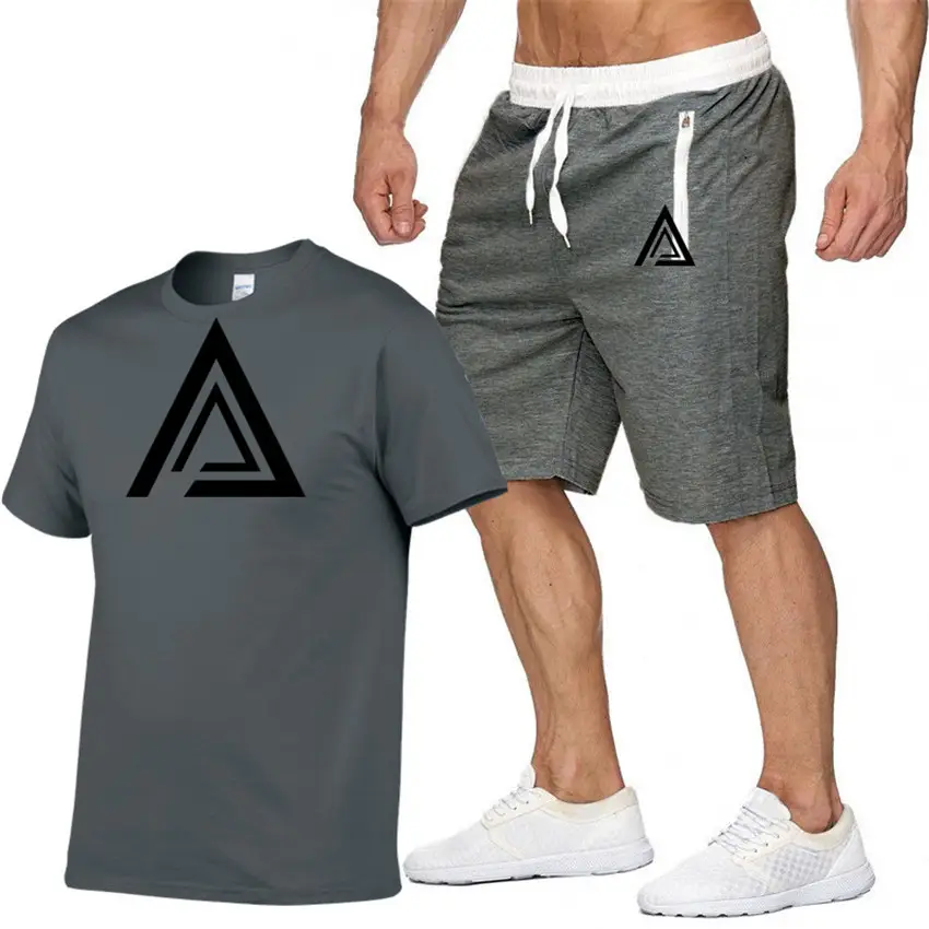 Men Printed T-Shirt & Shorts Set Light Blue Black - Image 19
