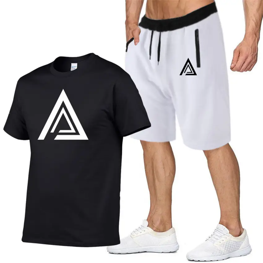 Men Printed T-Shirt & Shorts Set Light Blue Black - Image 2