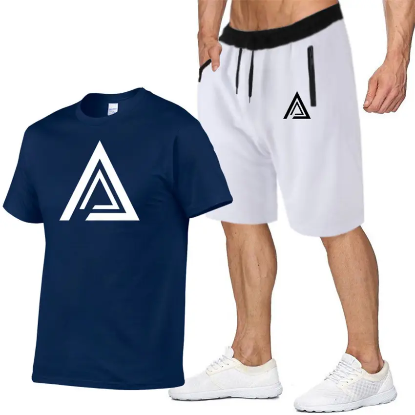 Men Printed T-Shirt & Shorts Set Light Blue Black - Image 3