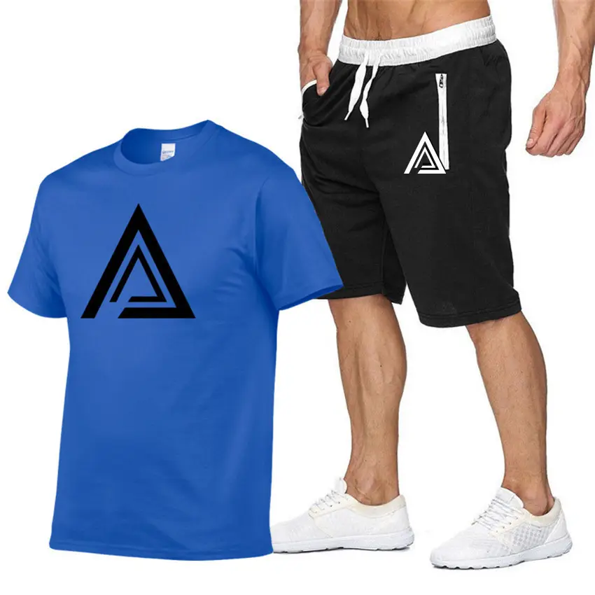 Men Printed T-Shirt & Shorts Set Light Blue Black - Image 5