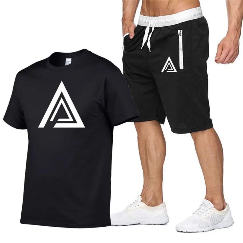 Men Printed T-Shirt & Shorts Set Light Blue Black - Image 7