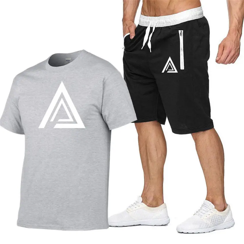 Men Printed T-Shirt & Shorts Set Light Blue Black - Image 9