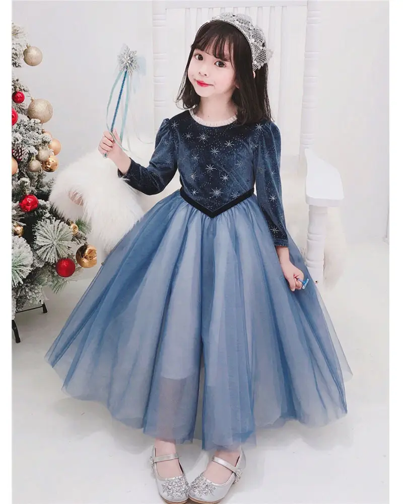 2025 Spring New Girls Elsa Dress Blue Tulle Snow White Cloak - Image 5