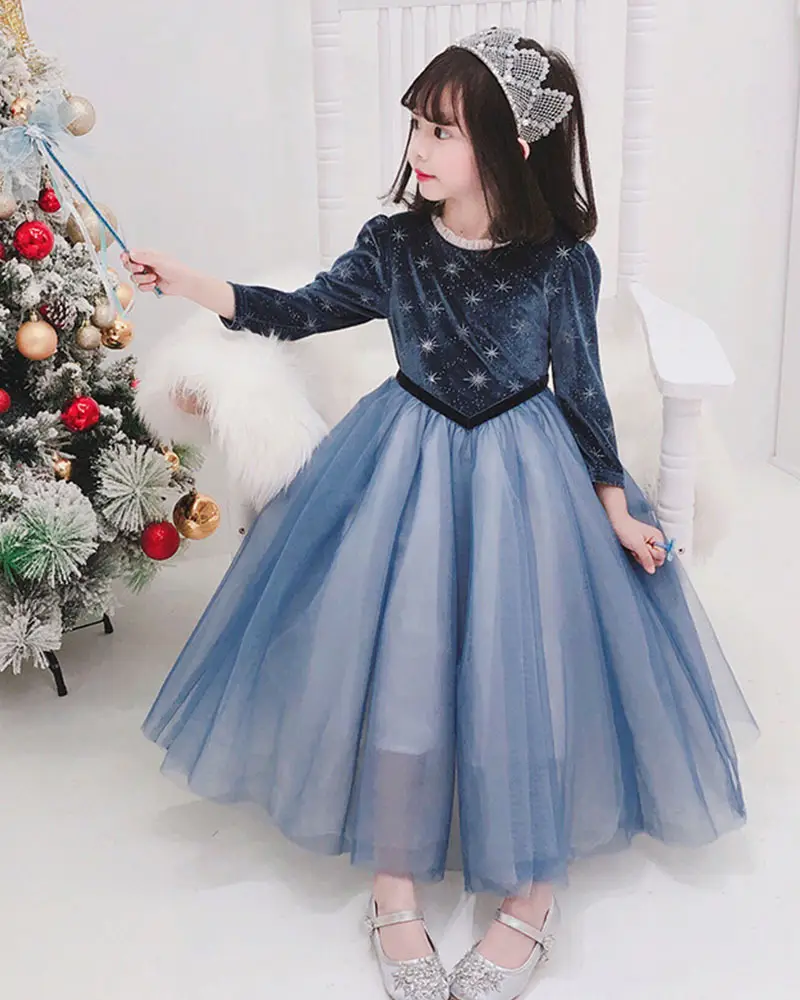 2025 Spring New Girls Elsa Dress Blue Tulle Snow White Cloak - Image 6